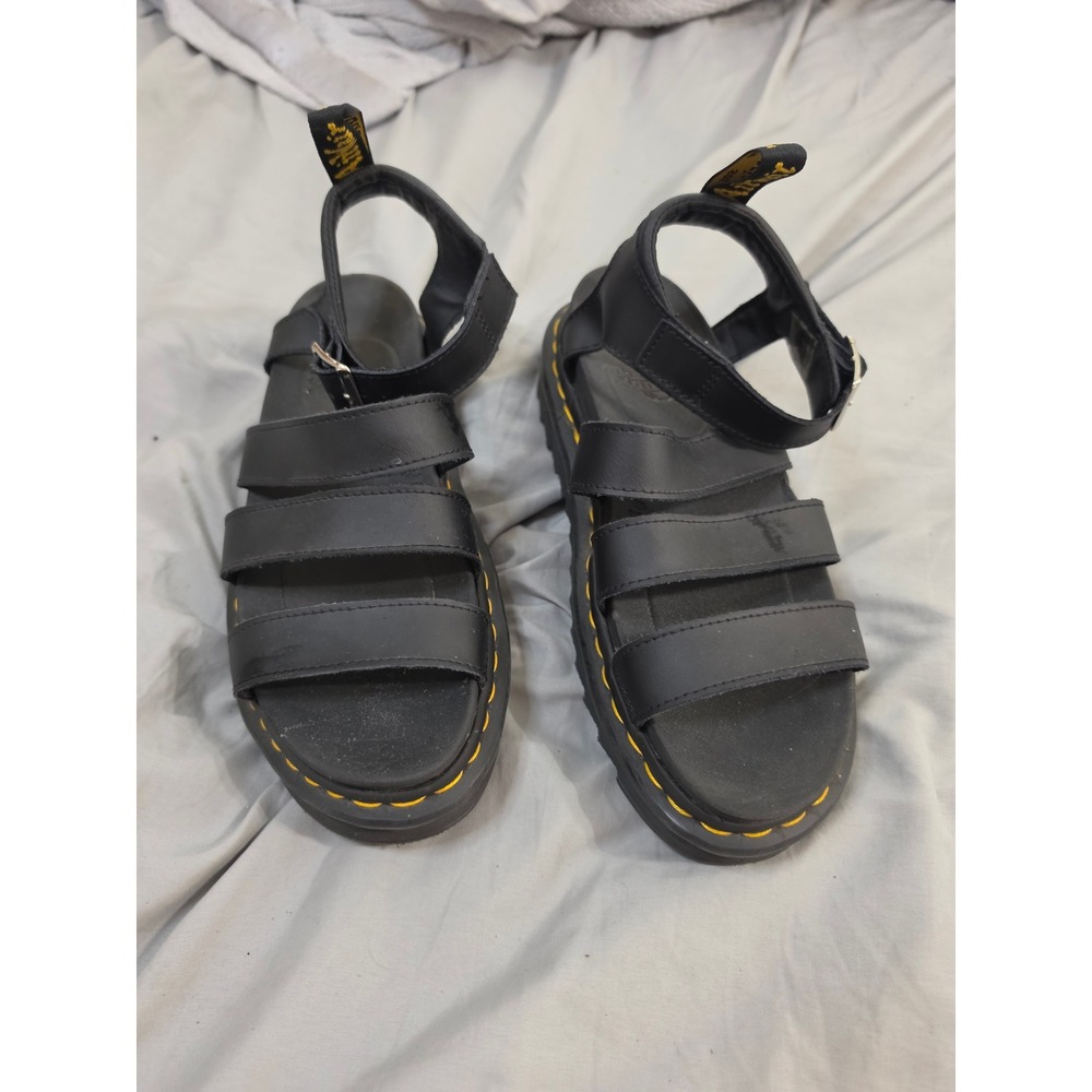 Dr. Martens Blaire Black Hydro Leather Platform Gladiator Sandals Strappy Ziggy‎